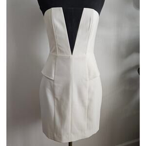 MINT MASON Women's Ivory Strapless Cocktail Mini Dress Lambskin Contrast 2